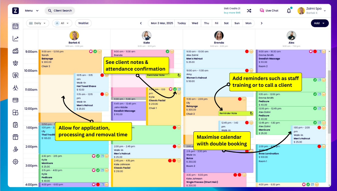 Scheduling interface screenshot